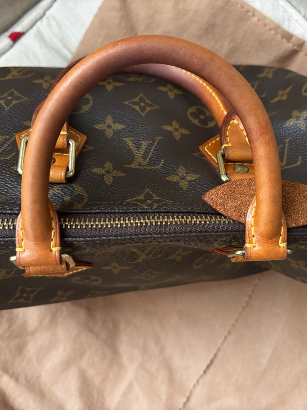 Louis Vuitton Monogram Canvas Satchel with Tan Leather Handles - Picture 6 of 16